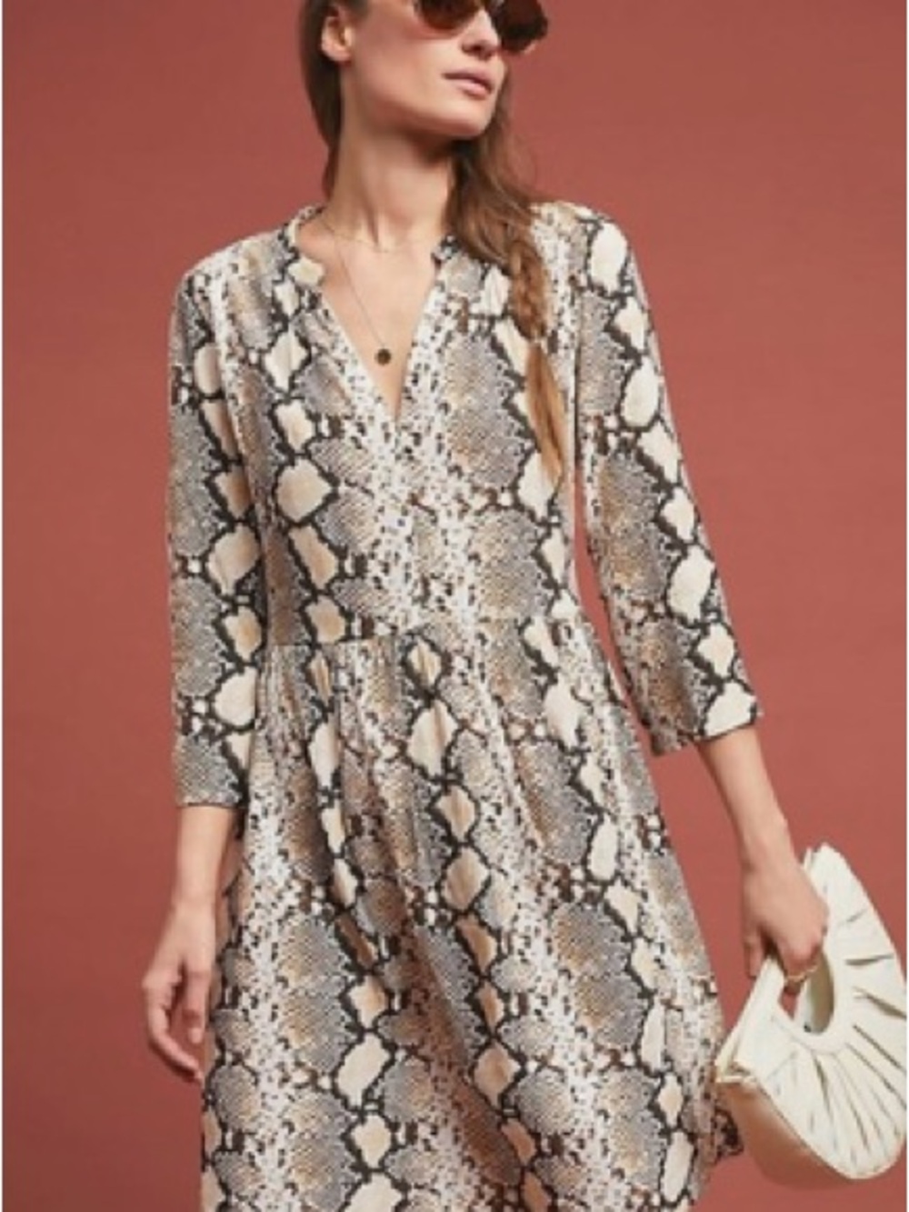 Maeve Juno Snake-Print V-Neck Long-Sleeve pullover dress